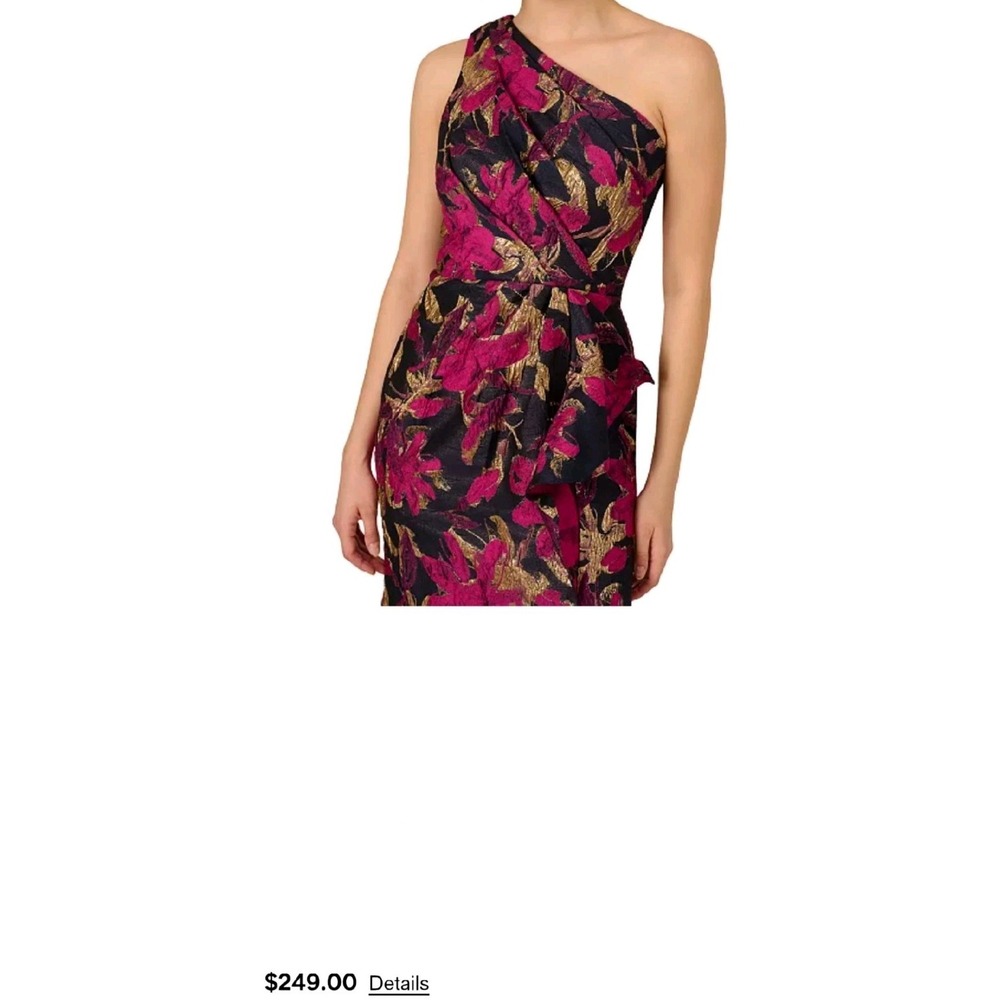 Adrianna Papell Womens Gown Long Dress Size 0 0P Petite Jacquard Metallic Floral - Picture 2 of 7